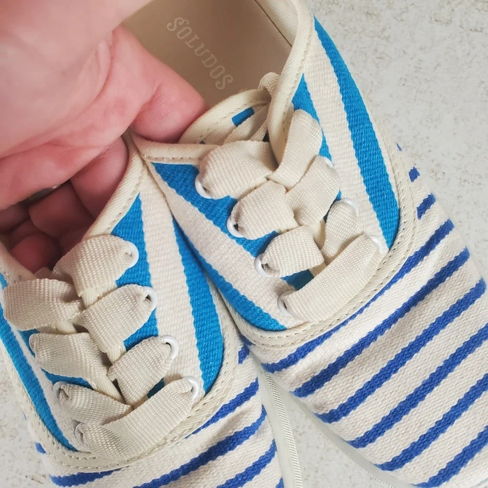 Soludos Marin Stripe Womens Shoes Sz 5.5 B Casual Sky Blue White Lace Up Sneaker